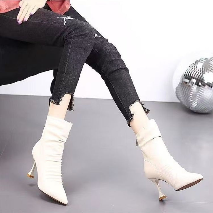 Damen Elegante Stiefeletten mit Schlupf-Design und Hohem Absatz Drune