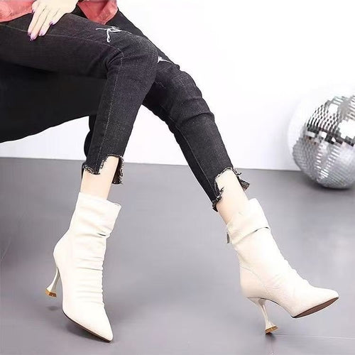 Damen Elegante Stiefeletten mit Schlupf-Design und Hohem Absatz Drune