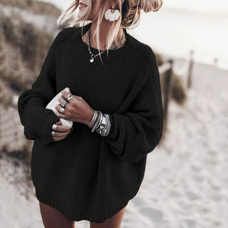 Damen gemütlicher Oversize-Strickpullover mit Ballonärmeln und strukturiertem Design Drune