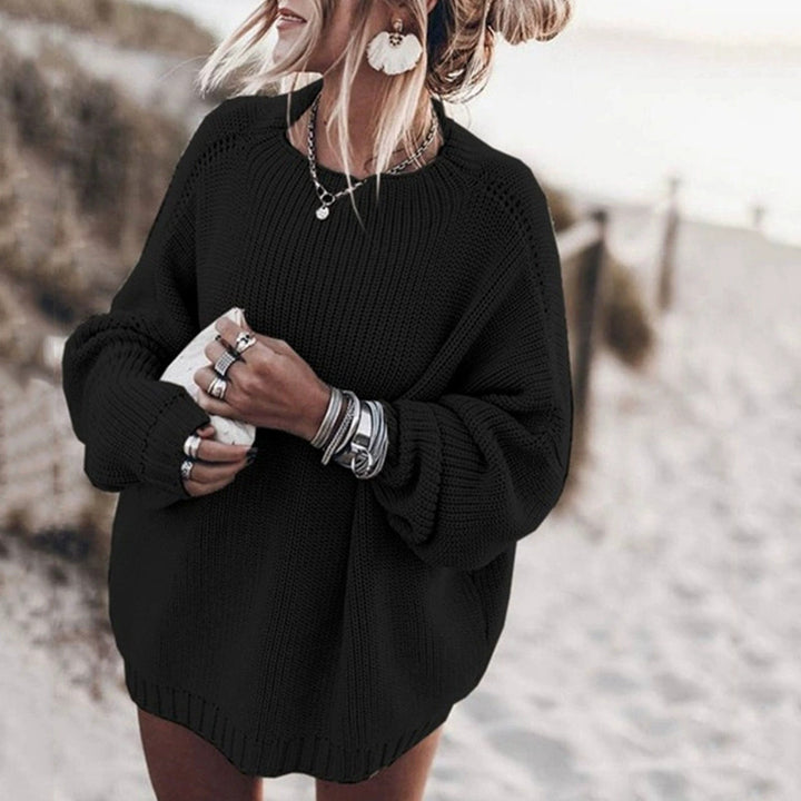 Damen gemütlicher Oversize-Strickpullover mit Ballonärmeln und strukturiertem Design Drune
