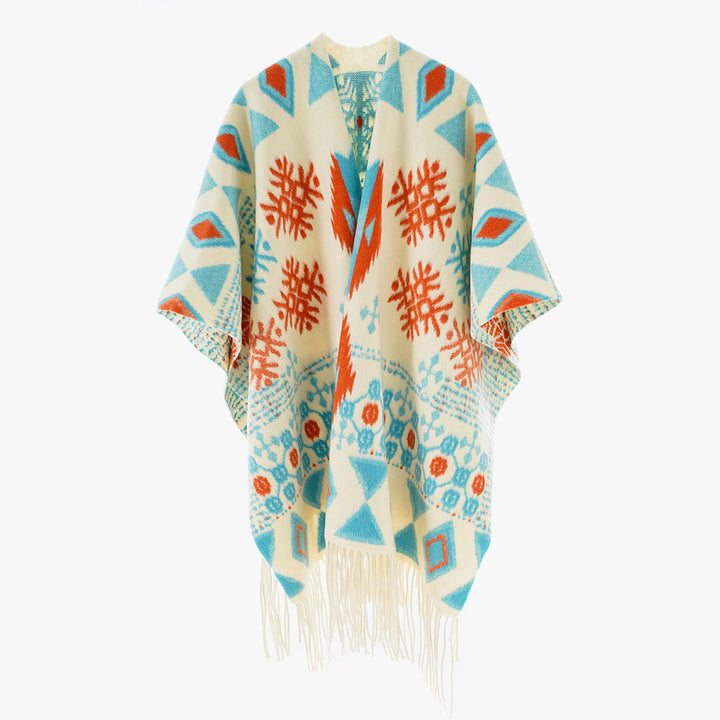 Damen Jacquard Überwurfcape aus feinem Strick mit Paisley-Bordüre Drune