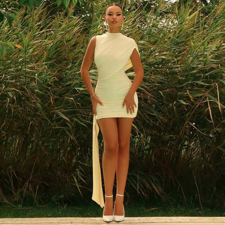 Damen Elegantes Cocktailkleid mit asymmetrischem Saum und Raffung Drune