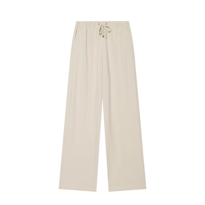 Damen Weite Cordhose mit hohem Elastikbund Tunnelzug und geradem Bein Drune