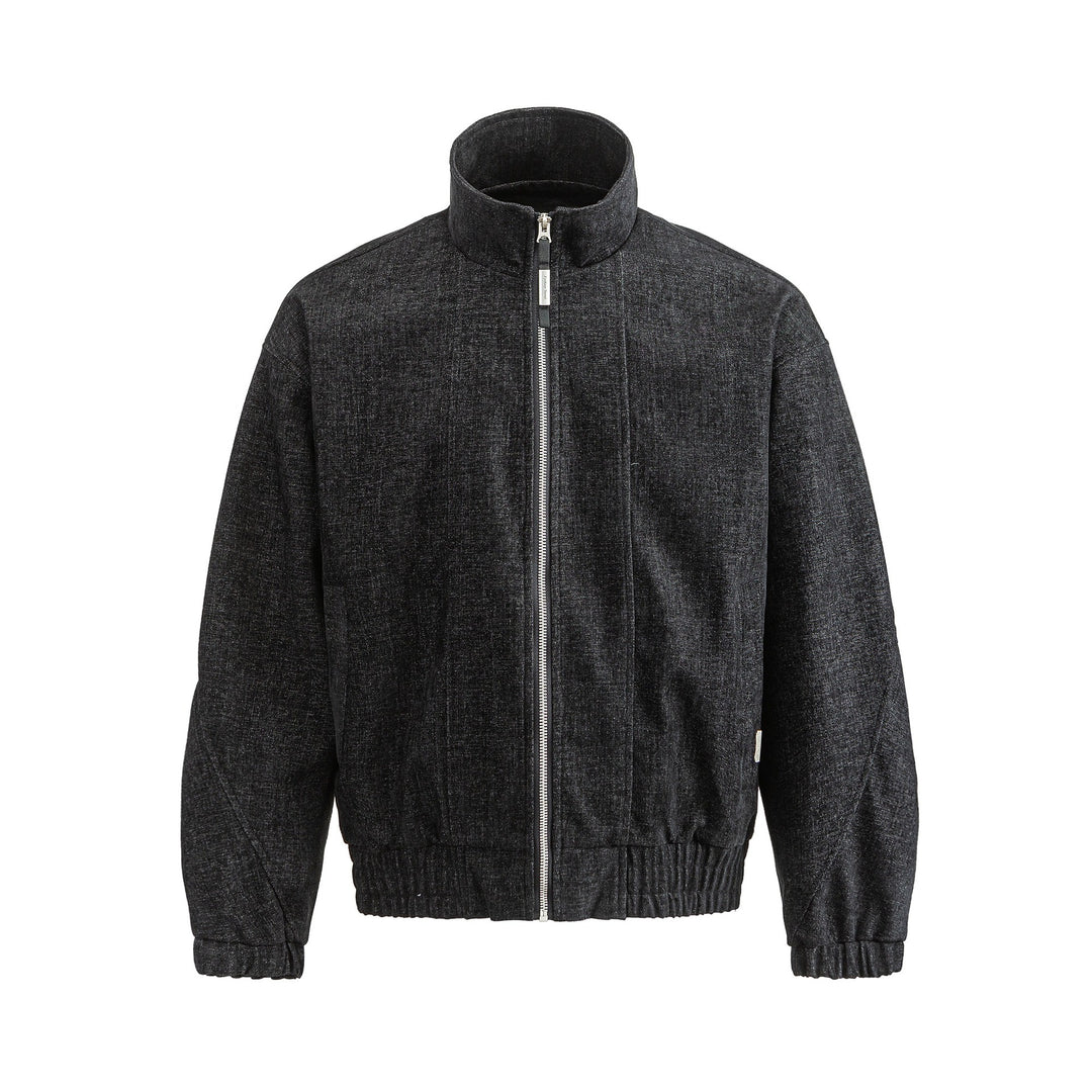 Unisex Boxy‑Bomberjacke aus strukturiertem Denim‑Optik mit hohem Stehkragen Drune