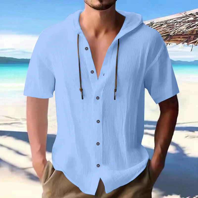 Herren lässiges Kapuzenshirt aus atmungsaktivem Material mit Knopfleiste Drune