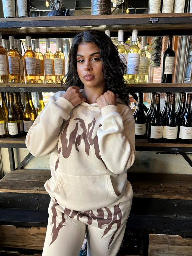 Damen Sportliches Hoodie- und Jogginghose-Set mit einzigartigem Grafikdruck Drune