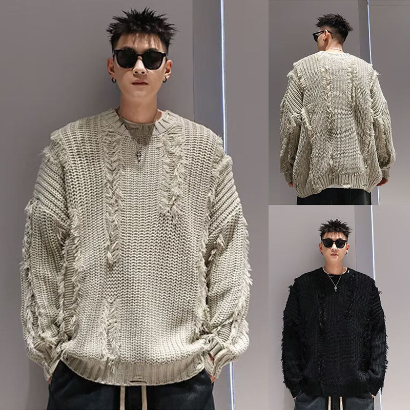 Herren Lässiger Grobstrickpullover mit used Look Drune