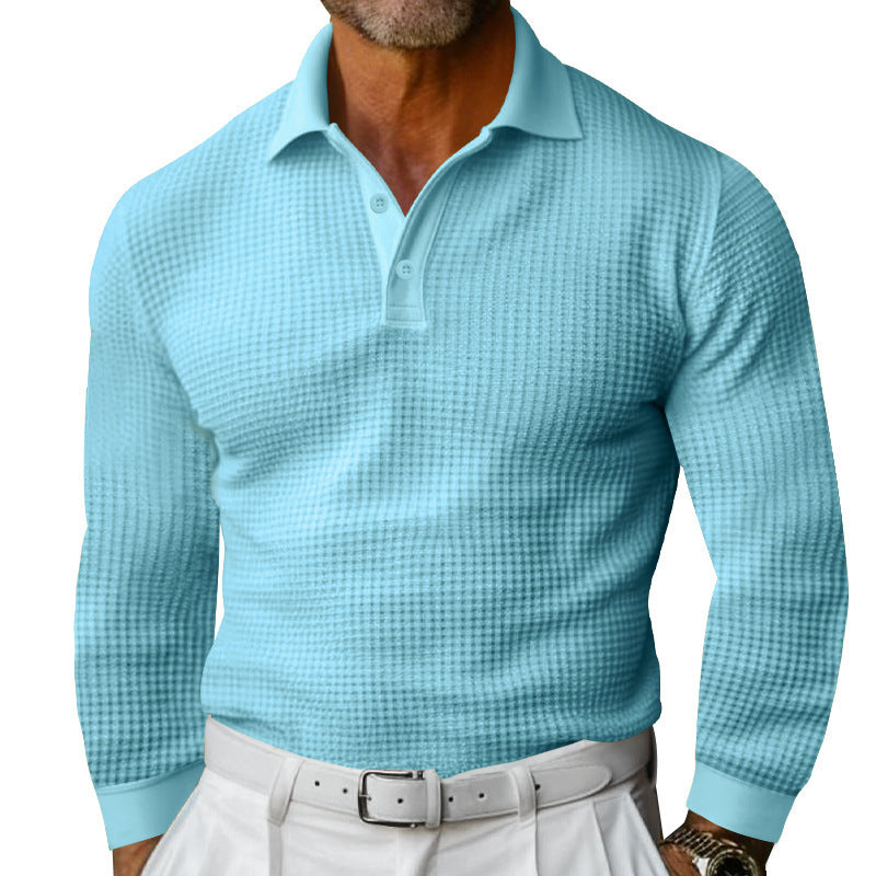 Herren nan Langarm-Poloshirt aus Waffelstrick mit schmaler Passform verdeckter Knopfleiste und Hemdkragen Drune