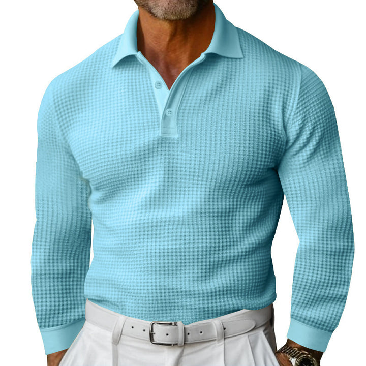 Herren nan Langarm-Poloshirt aus Waffelstrick mit schmaler Passform verdeckter Knopfleiste und Hemdkragen Drune