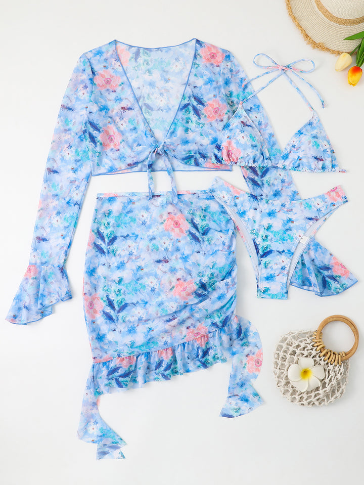Damen Blusen-Badeoutfit mit buntem Blumenmuster Drune
