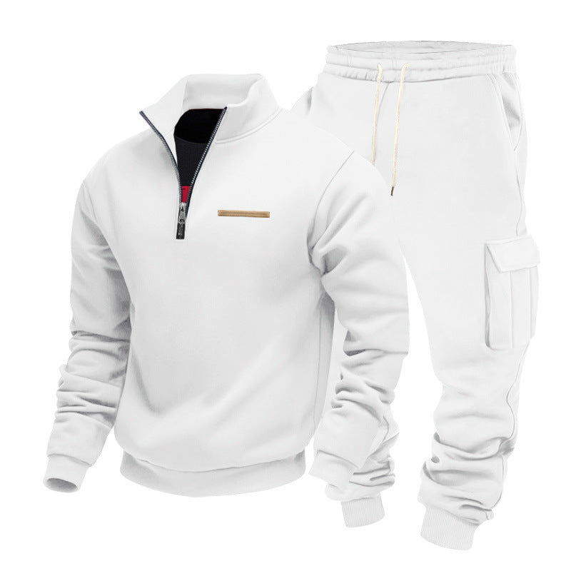 Herren Zip-Pullover- und Cargo-Jogger-Set aus weichem French-Terry Drune