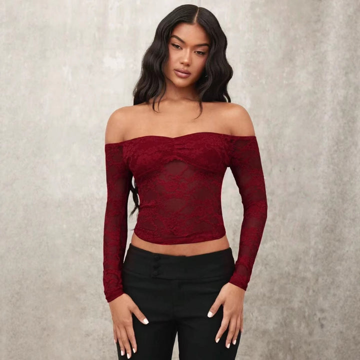 Damen Off-Shoulder Spitzenoberteil mit langen Ärmeln und romantischen Details Drune
