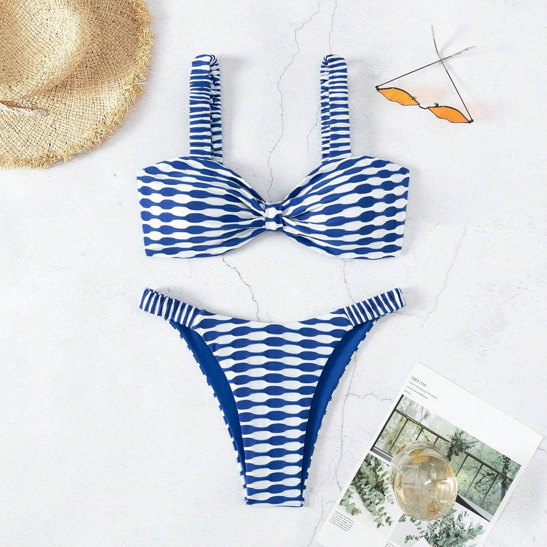 Damen Bandeau-Bikini mit einzigartigem Muster und verstellbaren Trägern Drune