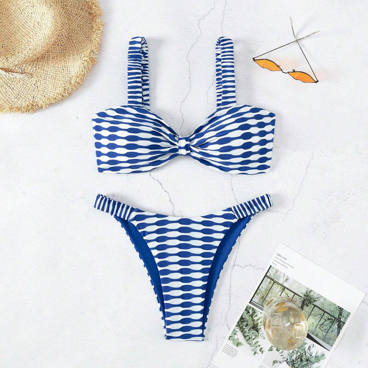 Damen Bandeau-Bikini mit einzigartigem Muster und verstellbaren Trägern Drune