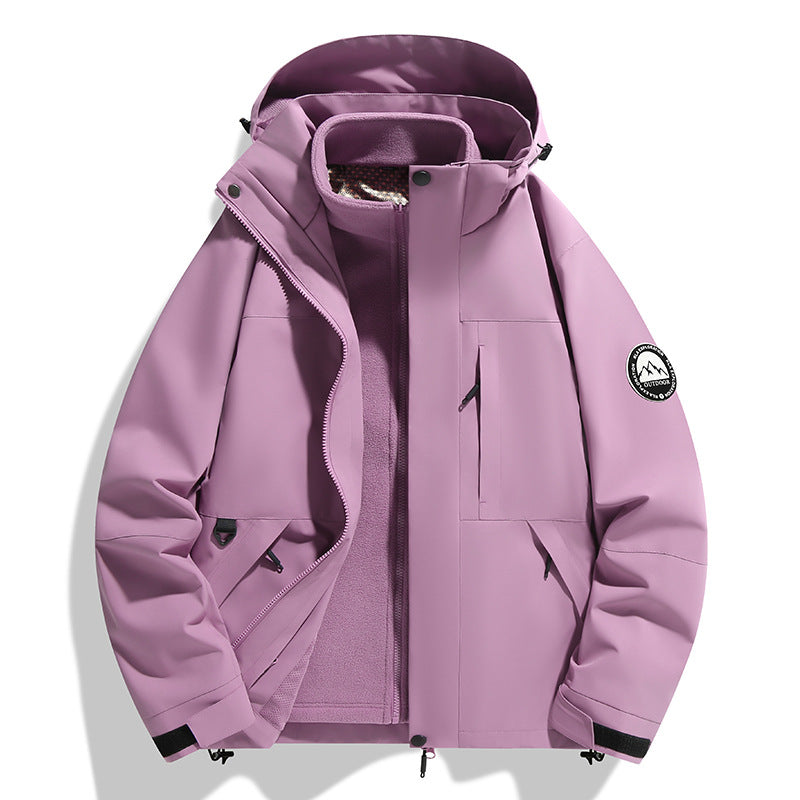 Damen zweilagige Softshell-Outdoorjacke mit herausnehmbarer Fleece-Innenjacke und Kapuze Drune