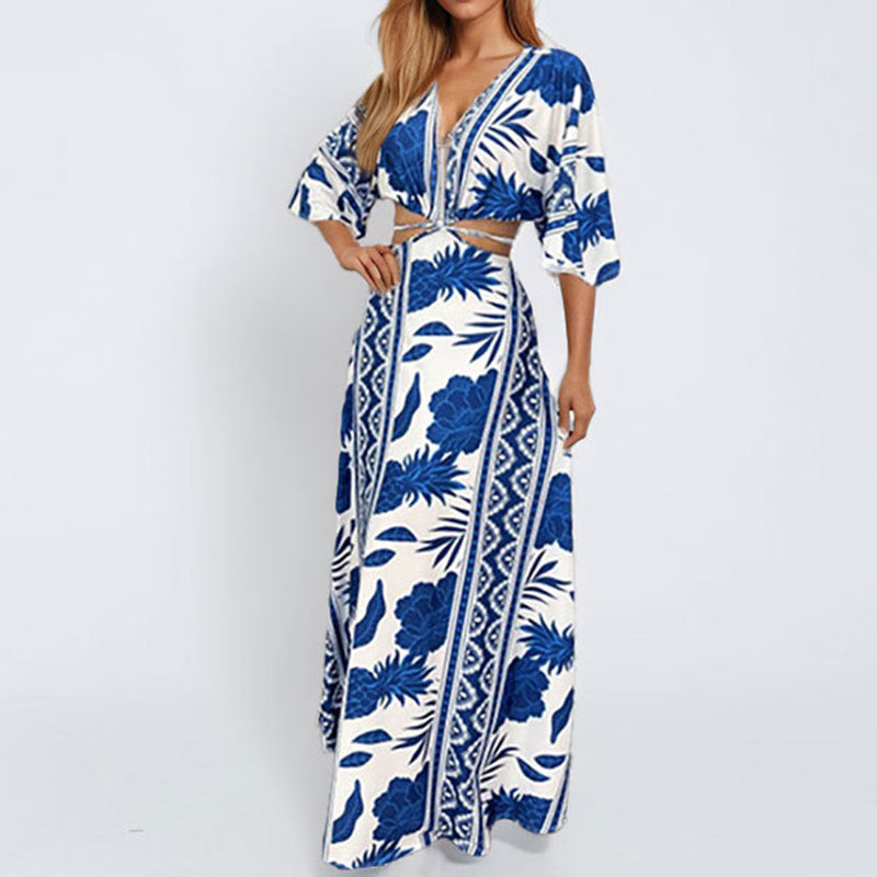 Damen Maxikleid mit eleganten Wellenmustern Drune