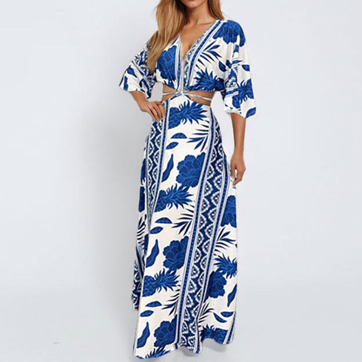 Damen Maxikleid mit eleganten Wellenmustern Drune