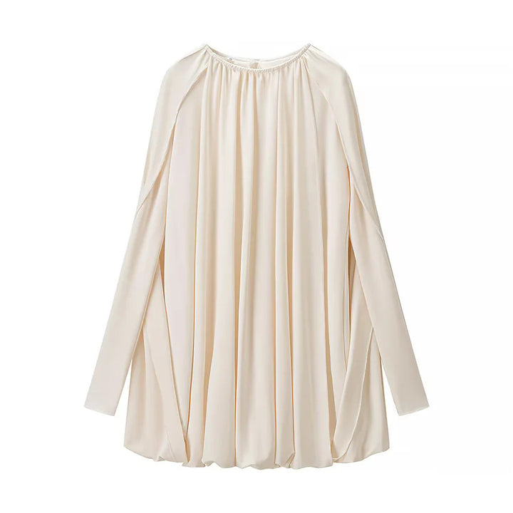 Damen nan plissiertes Cape-Top mit weitem Fall, langen Ärmelschlitzen und elastischem Rundhalsausschnitt Drune