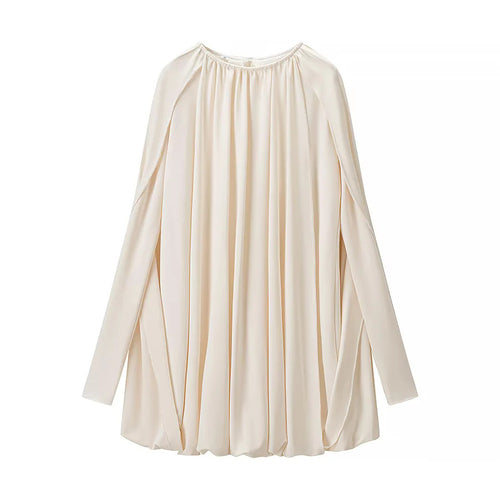 Damen nan plissiertes Cape-Top mit weitem Fall, langen Ärmelschlitzen und elastischem Rundhalsausschnitt Drune