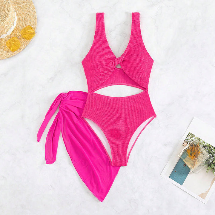 Damen Einteiler Badeanzug mit kreativen Cut-Outs und stilvollem Wickelrock Drune