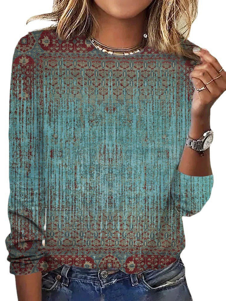 Damen Langärmeliges Oversize-Sweatshirt mit abstraktem Aquarell-Mosaikprint Drune