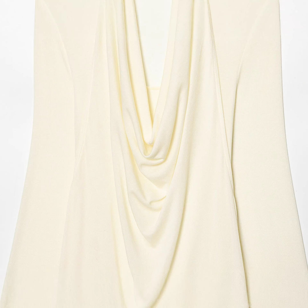 Damen nan drapiertes Langarmshirt mit tiefem Wasserfall-Cowl-Ausschnitt aus feinem Jersey Drune