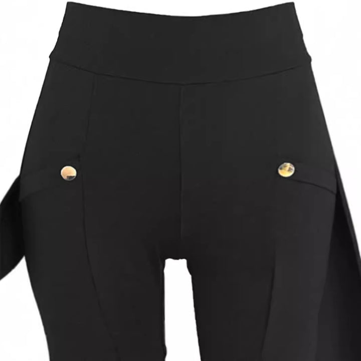 Damen High‑Waist Stretch‑Leggings mit Cargo‑Taschen und Druckknopfdetail Drune