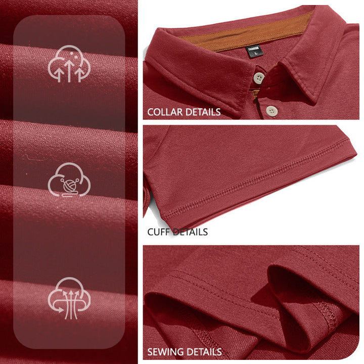 Herren nan Kurzarm-Polokragen-Shirt aus texturiertem Jersey mit Brusttasche und kontrastierter Knopfleiste Drune