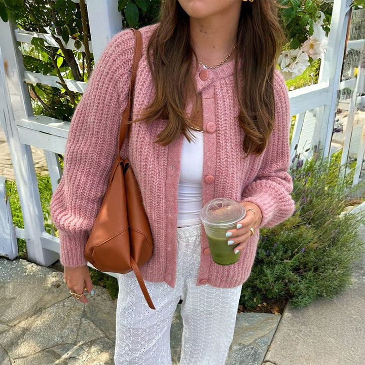 Damen nan grobgestrickter Oversize-Cardigan mit Kokosknopfleiste und überschnittener Schulter Drune