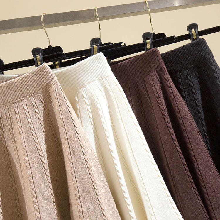 Damen Plissierter Strickrock mit hohem Bund Drune