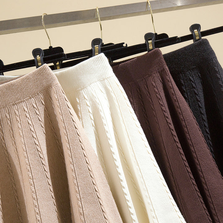 Damen Plissierter Strickrock mit hohem Bund Drune