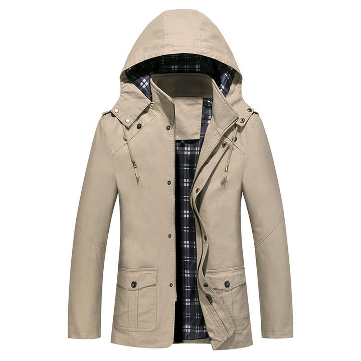 Herren leichter Baumwoll-Canvasparka mit Kapuze und kariertem Innenfutter Drune