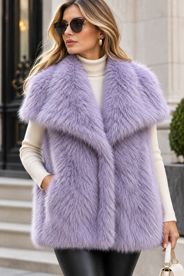 Damen Ärmellose Luxus‑Faux‑Fur‑Weste mit extraweichem Langflor und übergroßem Schalkragen Drune