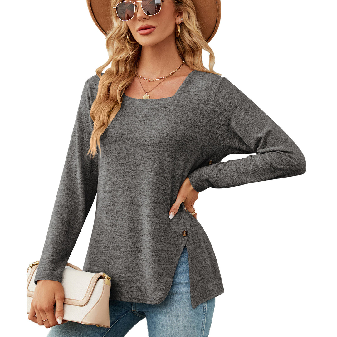 Damen lockerer Langarm-Top mit asymmetrischem Saum Drune