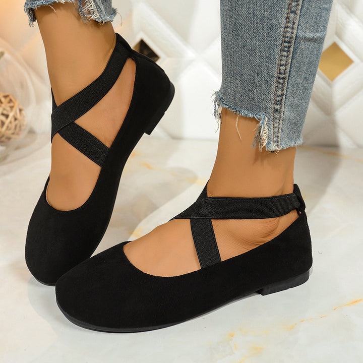 Damen Ballerinas mit elastischen Kreuzriemen und weichem Samtvelours-Obermaterial Drune