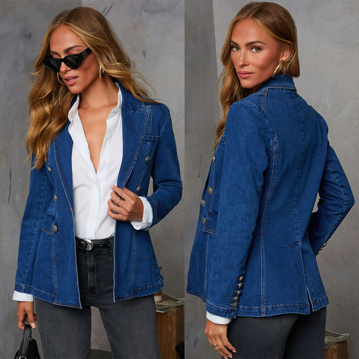 Damen Denim Blazer im eleganten Doppeltverschluss-Stil Drune
