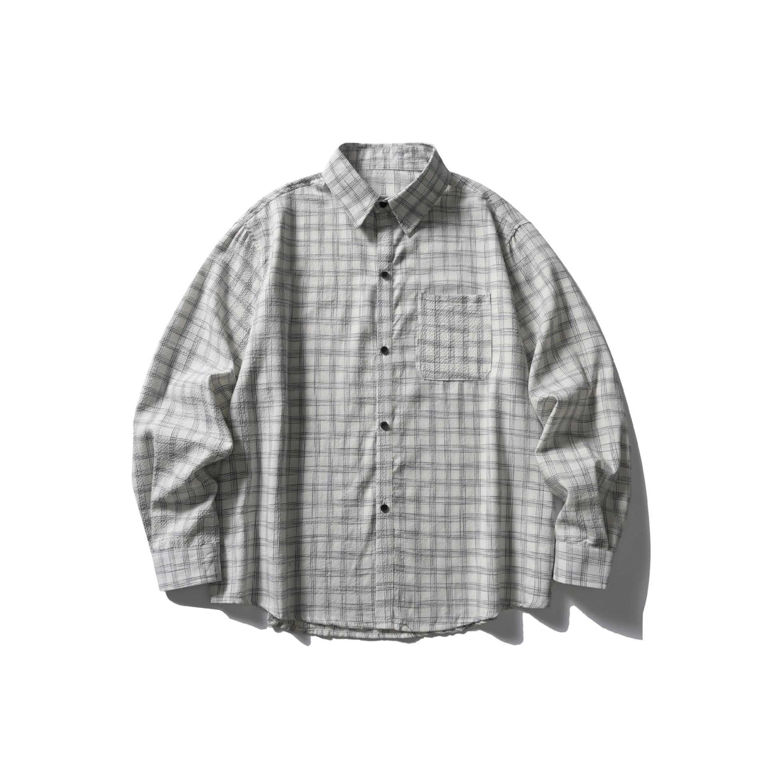 Herren Karo-Hemdjacke im Relaxed‑Schnitt mit strukturierter Crinkle‑Optik und Brusttasche Drune
