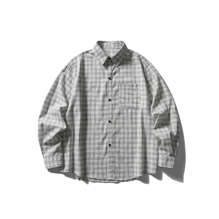 Herren Karo-Hemdjacke im Relaxed‑Schnitt mit strukturierter Crinkle‑Optik und Brusttasche Drune