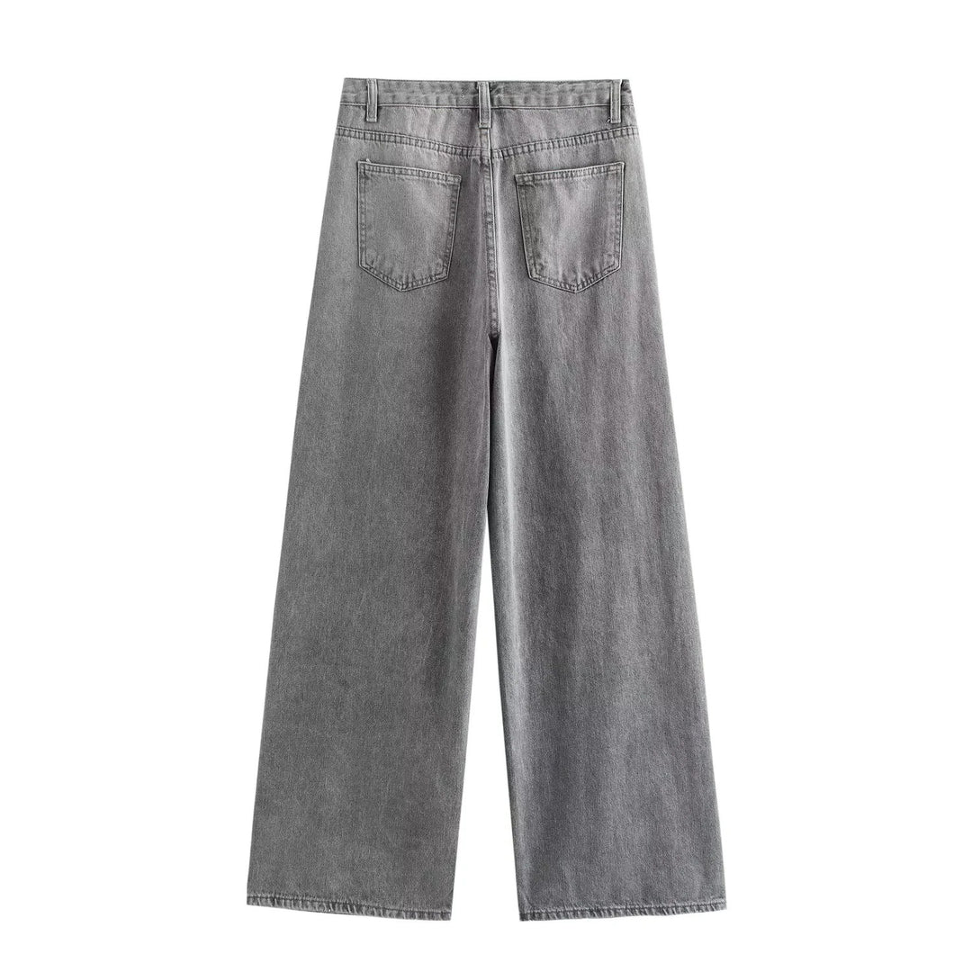 Damen 20+ weite High‑Waist Denim‑Palazzo‑Jeans mit asymmetrischem Bunddetail Drune