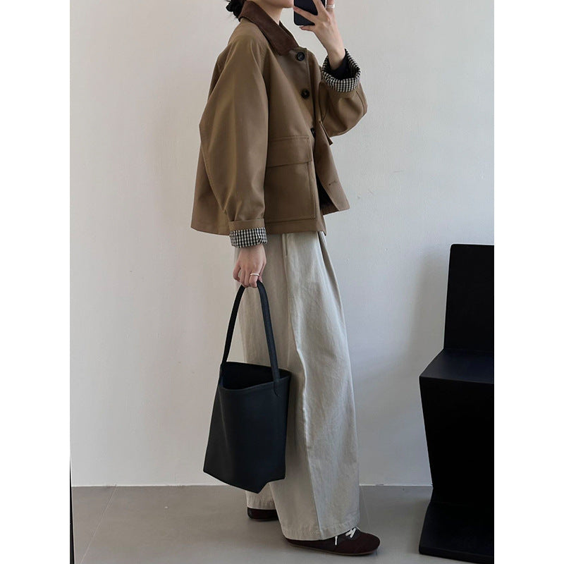 Damen Boxy Übergangsjacke mit Cordkragen und großen Pattentaschen Drune