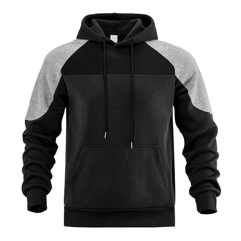 Herren nan sportiver Kapuzenpullover mit strukturierten Kontrast-Einsätzen und Kängurutasche Drune