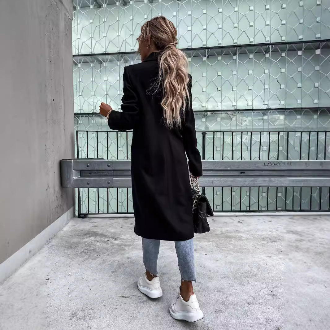Damen eleganter Langblazer mit Taschen und schmalem Schnitt Drune
