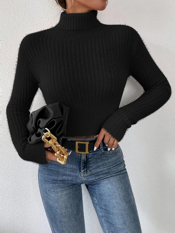 Damen Kurzer Rippstrick-Rollkragenpullover mit flauschiger Mohair‑Optik Drune