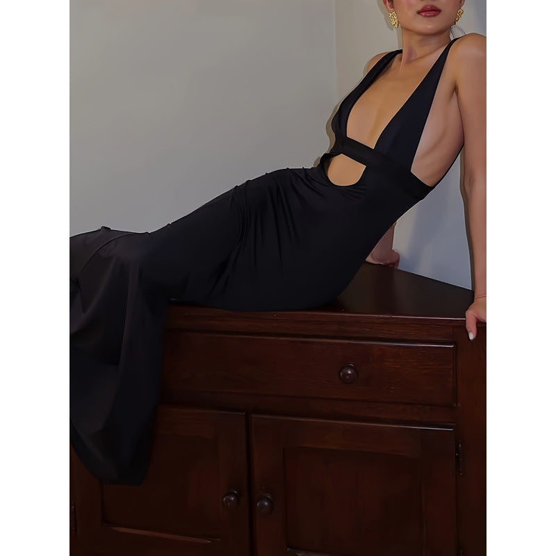 Damen Maxikleid mit tiefem V-Ausschnitt und eleganter Taillierung Drune