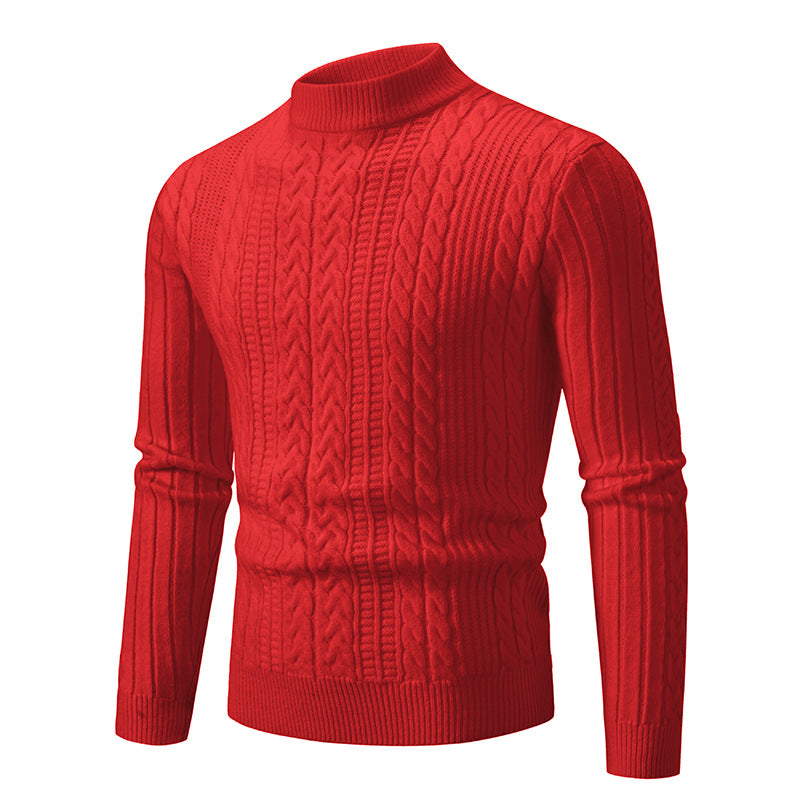 Herren Schmal geschnittener Mockneck-Zopfmusterpullover aus thermoregulierendem Feinstrick Drune
