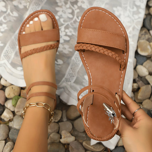 Damen Geflochtene Riemchensandalen mit feinem Fußbett und rutschfester Sohle Drune