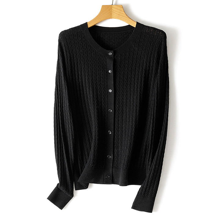 Damen Feinstrick-Cardigan mit Zopfmuster, Rundhalsausschnitt und Knopfleiste Drune