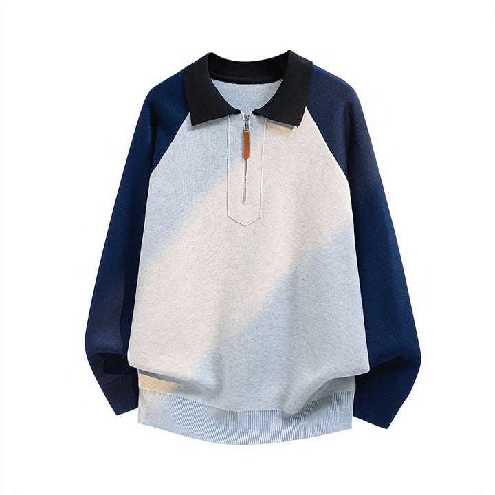 Herren Lässiger Polo-Halbzip-Pullover aus Feinstrick mit Raglanärmeln Drune