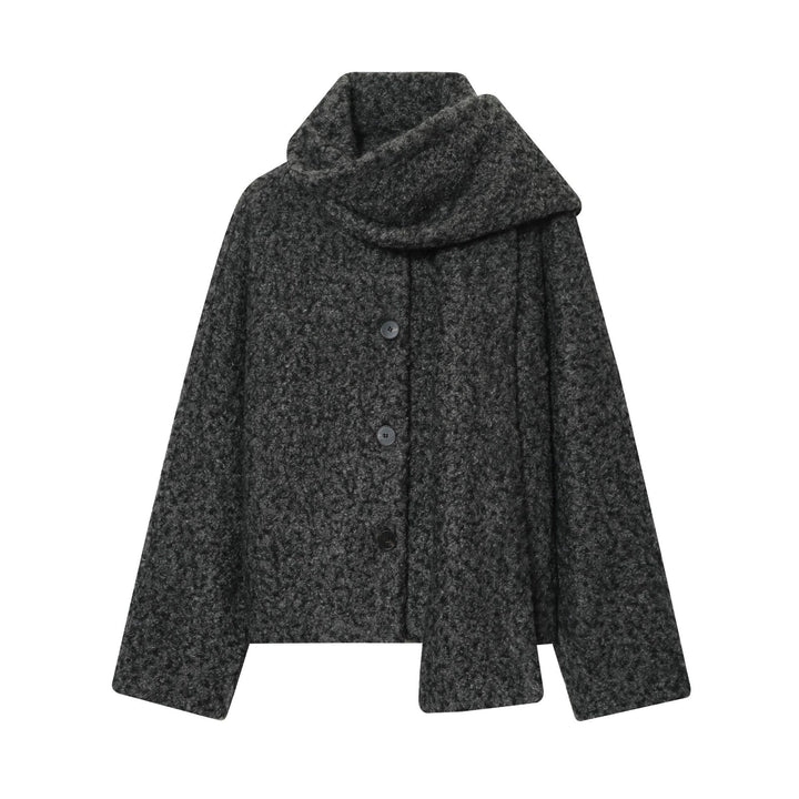 Damen nan kastiges Bouclé-Cape mit voluminösem Rollkragen und Frontknöpfen Drune