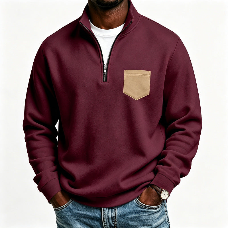 Herren Troyer-Sweatshirt mit halbem Reißverschluss und kontrastierter Brusttasche Drune